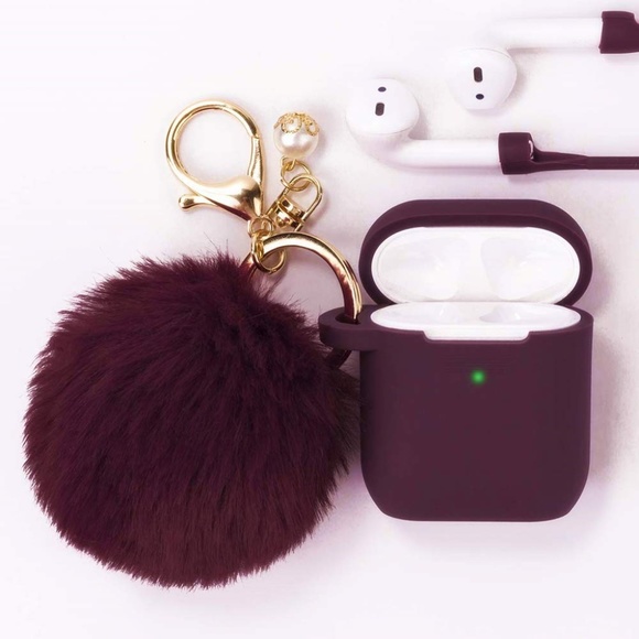 Accessories - Airpod Case with PomPom keychain Maroon